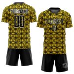Custom Sublimation Soccer Uniform Jersey with Personalized Name & Number - Yellow Black-White Geometric Shapes Personalized