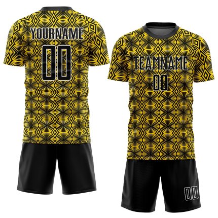 Custom Sublimation Soccer Uniform Jersey with Personalized Name & Number - Yellow Black-White Geometric Shapes Personalized