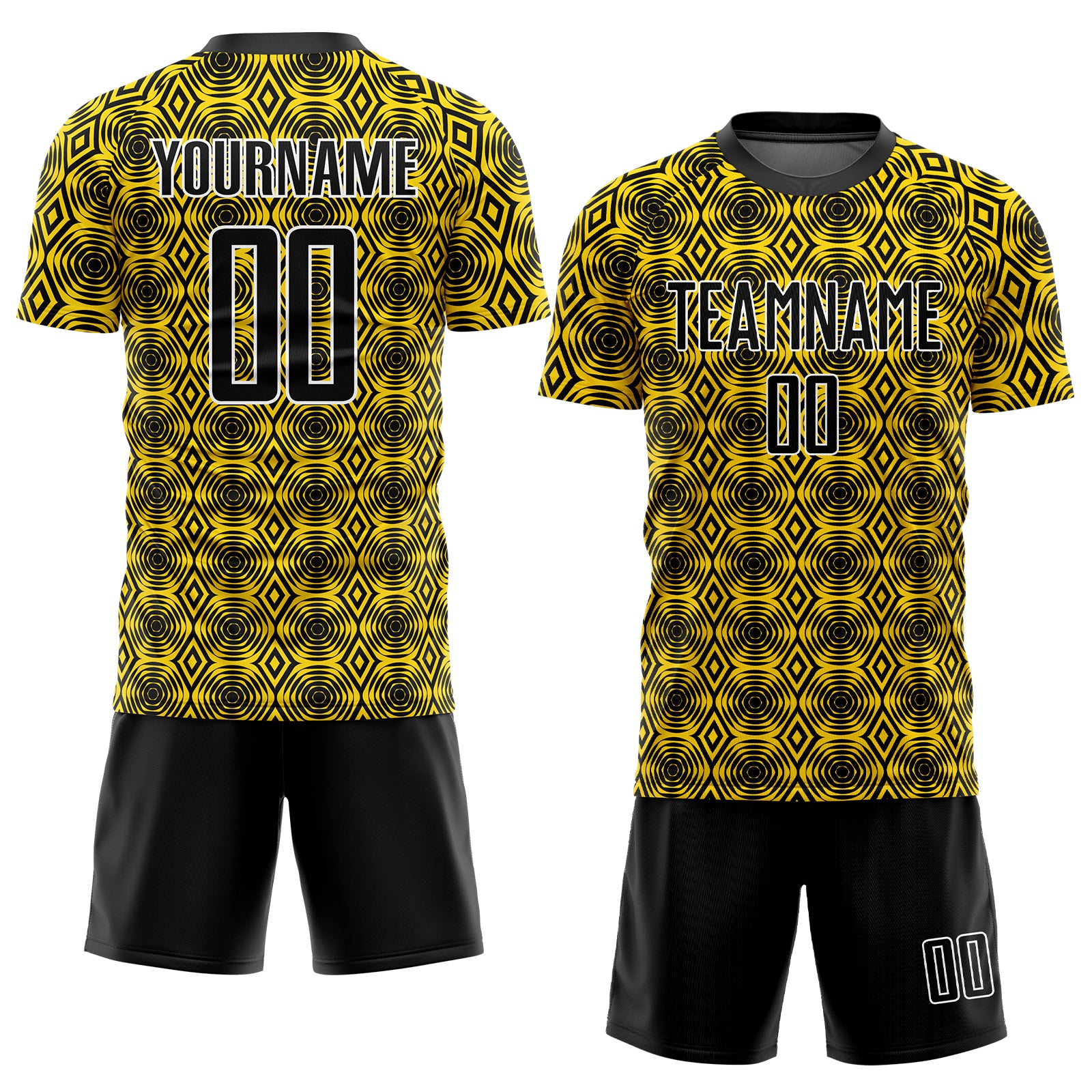 Personalized Yellow Black-White Geometric Shapes Sublimation Soccer Uniform Jersey Team Custom Name and Number Custom Sublimation Soccer Uniform Jersey with Personalized Name & Number - Yellow Black-White Geometric Shapes Personalized - Image 2