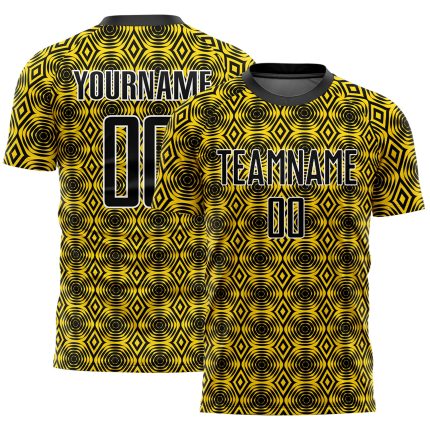 Custom Sublimation Soccer Uniform Jersey with Personalized Name & Number - Yellow Black-White Geometric Shapes Personalized