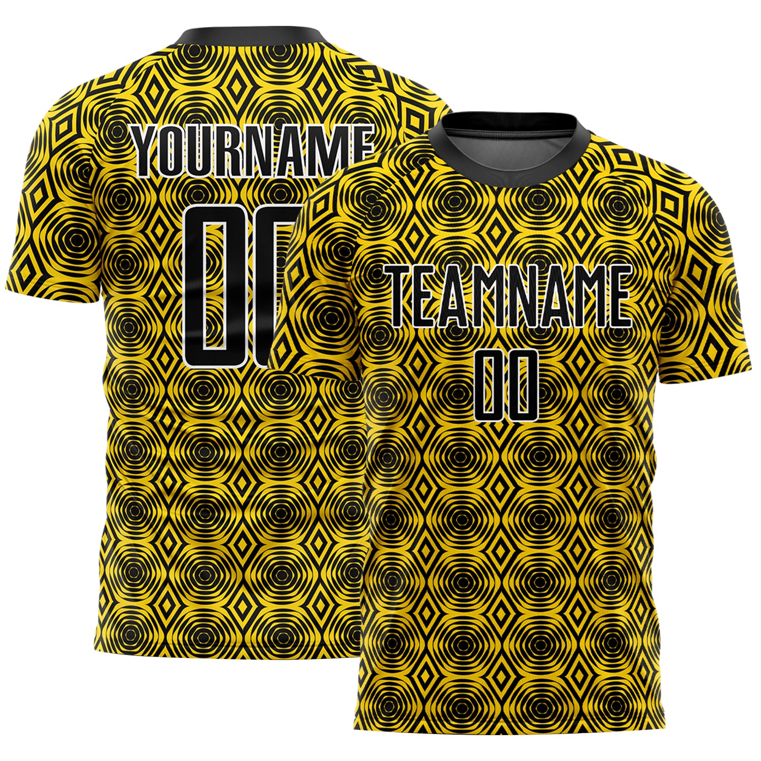 Custom Sublimation Soccer Uniform Jersey with Personalized Name & Number - Yellow Black-White Geometric Shapes Personalized