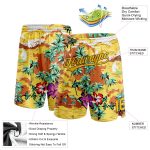 Custom Tropical Hawaii Palm Trees Basketball Shorts with Personalized Name & Number - 3D Yellow Brown Design Personalized