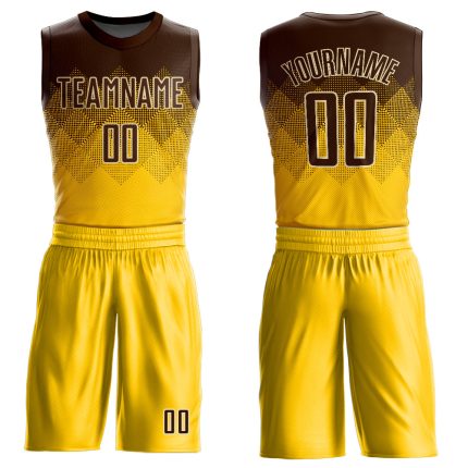 Custom Name and Number Basketball Jersey Suit - Personalized Round Neck in Yellow Brown-Cream Personalized Yellow Brown-Cream