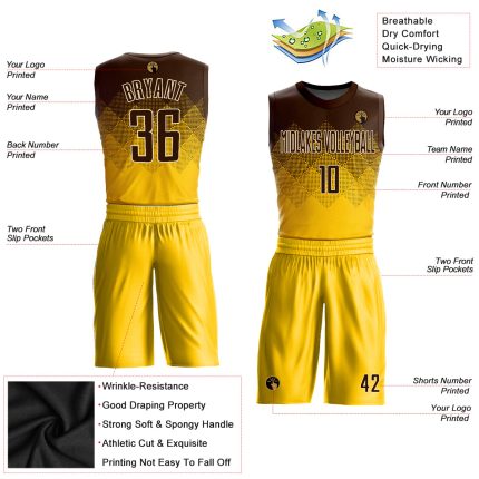 Custom Name and Number Basketball Jersey Suit - Personalized Round Neck in Yellow Brown-Cream Personalized Yellow Brown-Cream