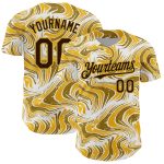 Custom Name and Number Authentic 3D Pattern Baseball Jersey - Personalized Yellow Brown-Old Gold Design Personalized Yellow