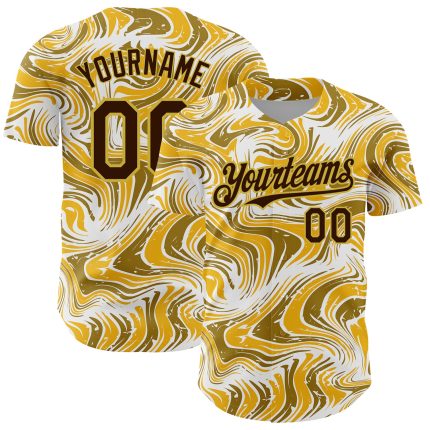 Custom Name and Number Authentic 3D Pattern Baseball Jersey - Personalized Yellow Brown-Old Gold Design Personalized Yellow