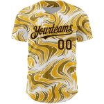 Custom Name and Number Authentic 3D Pattern Baseball Jersey - Personalized Yellow Brown-Old Gold Design Personalized Yellow