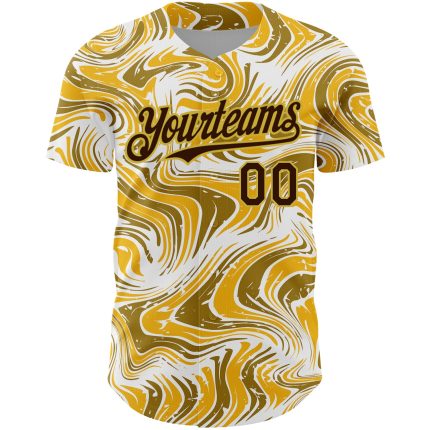 Custom Name and Number Authentic 3D Pattern Baseball Jersey - Personalized Yellow Brown-Old Gold Design Personalized Yellow