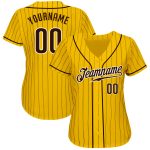 Custom Name and Number Authentic Baseball Jersey - Personalized Yellow Brown Pinstripe Team Jersey Personalized Yellow Brown