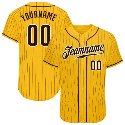 Custom Name and Number Authentic Baseball Jersey - Personalized Yellow Brown Pinstripe Team Jersey Personalized Yellow Brown