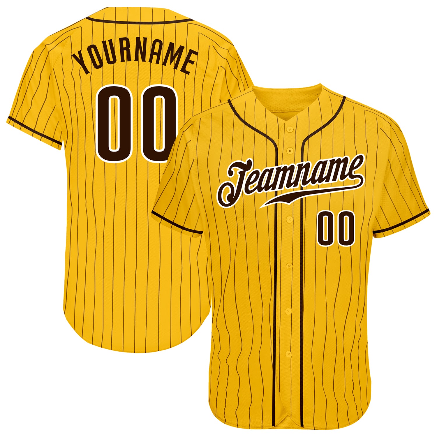 Custom Name and Number Authentic Baseball Jersey - Personalized Yellow Brown Pinstripe Team Jersey Personalized Yellow Brown