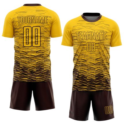 Custom Name and Number Personalized Soccer Jersey - Yellow Brown Sublimation Uniform for Team Personalized Yellow Brown Sublimation