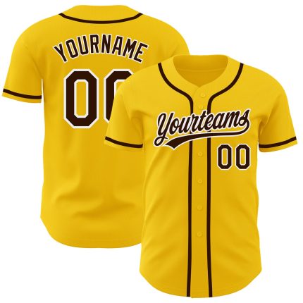 Custom Name and Number Authentic Baseball Jersey - Personalized Yellow Brown-White Team Jersey Personalized Yellow Brown-White