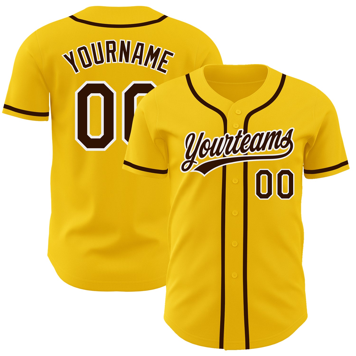 Custom Name and Number Authentic Baseball Jersey - Personalized Yellow Brown-White Team Jersey Personalized Yellow Brown-White
