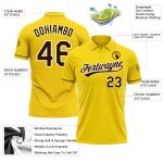 Custom Team Name Number Personalized Yellow Brown-White Vapor Golf Polo Shirt Personalized Yellow Brown-White Performance