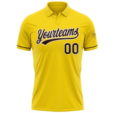Custom Team Name Number Personalized Yellow Brown-White Vapor Golf Polo Shirt Personalized Yellow Brown-White Performance