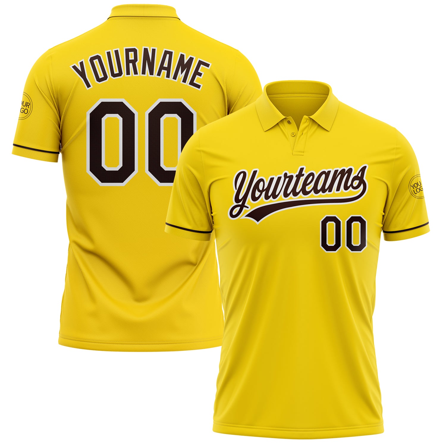 Custom Team Name Number Personalized Yellow Brown-White Vapor Golf Polo Shirt Personalized Yellow Brown-White Performance