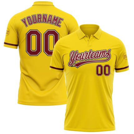Custom Personalized Golf Polo Shirt with Name and Number in Yellow, Crimson, Cream, and Black Performance Vapor Fabric Personalized