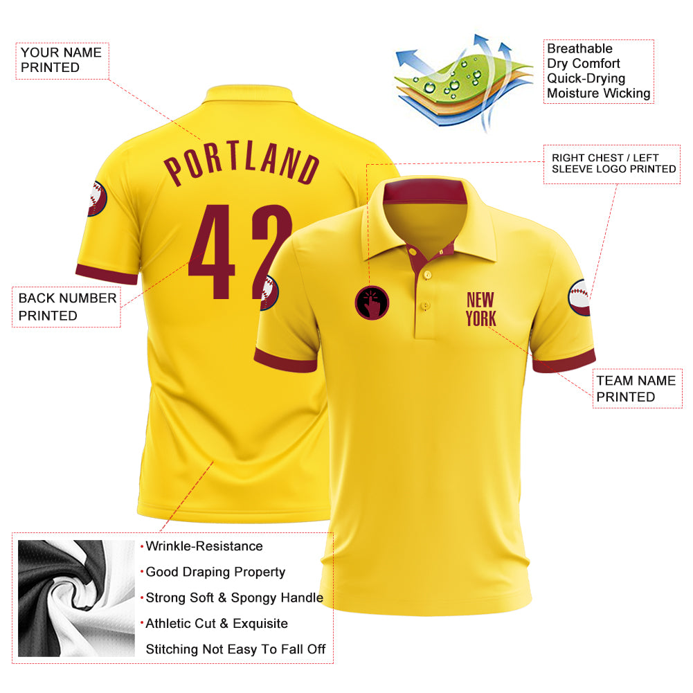Personalized Yellow Crimson Performance Golf Polo Shirt Team Custom Name and Number Custom Name Number Personalized Golf Polo Shirt Yellow Crimson Performance Team Personalized Yellow Crimson Performance Golf - Image 3