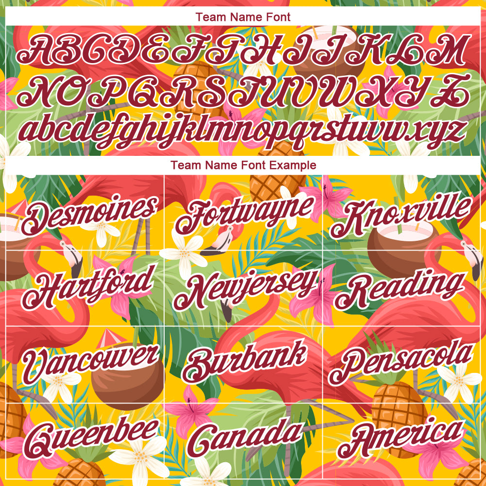 Personalized Yellow Crimson-White 3D Pattern Design Tropical Hawaii Flamingo Performance T-Shirt Team Custom Name and Number Custom Name and Number Tropical Hawaii Flamingo 3D Performance T-Shirt - Personalized Yellow Crimson-White Design Personalized - Image 3