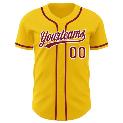 Custom Team Baseball Jersey - Personalized Yellow Crimson-White with Custom Name & Number Personalized Yellow Crimson-White