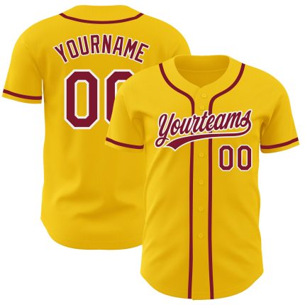 Custom Team Baseball Jersey - Personalized Yellow Crimson-White with Custom Name & Number Personalized Yellow Crimson-White