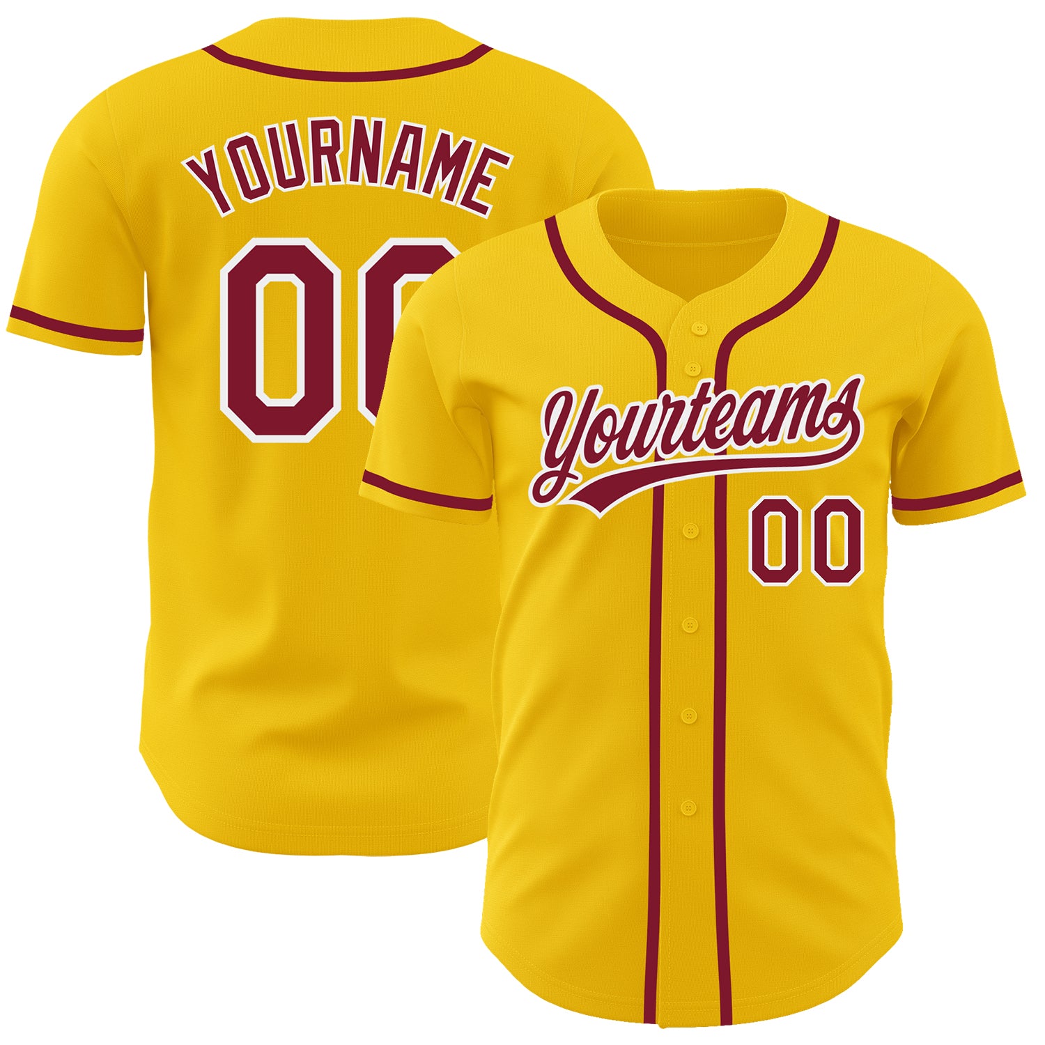 Custom Team Baseball Jersey - Personalized Yellow Crimson-White with Custom Name & Number Personalized Yellow Crimson-White