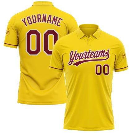 Custom Name and Number Personalized Yellow Crimson-White Vapor Golf Polo Shirt - Performance Team Apparel Personalized Yellow