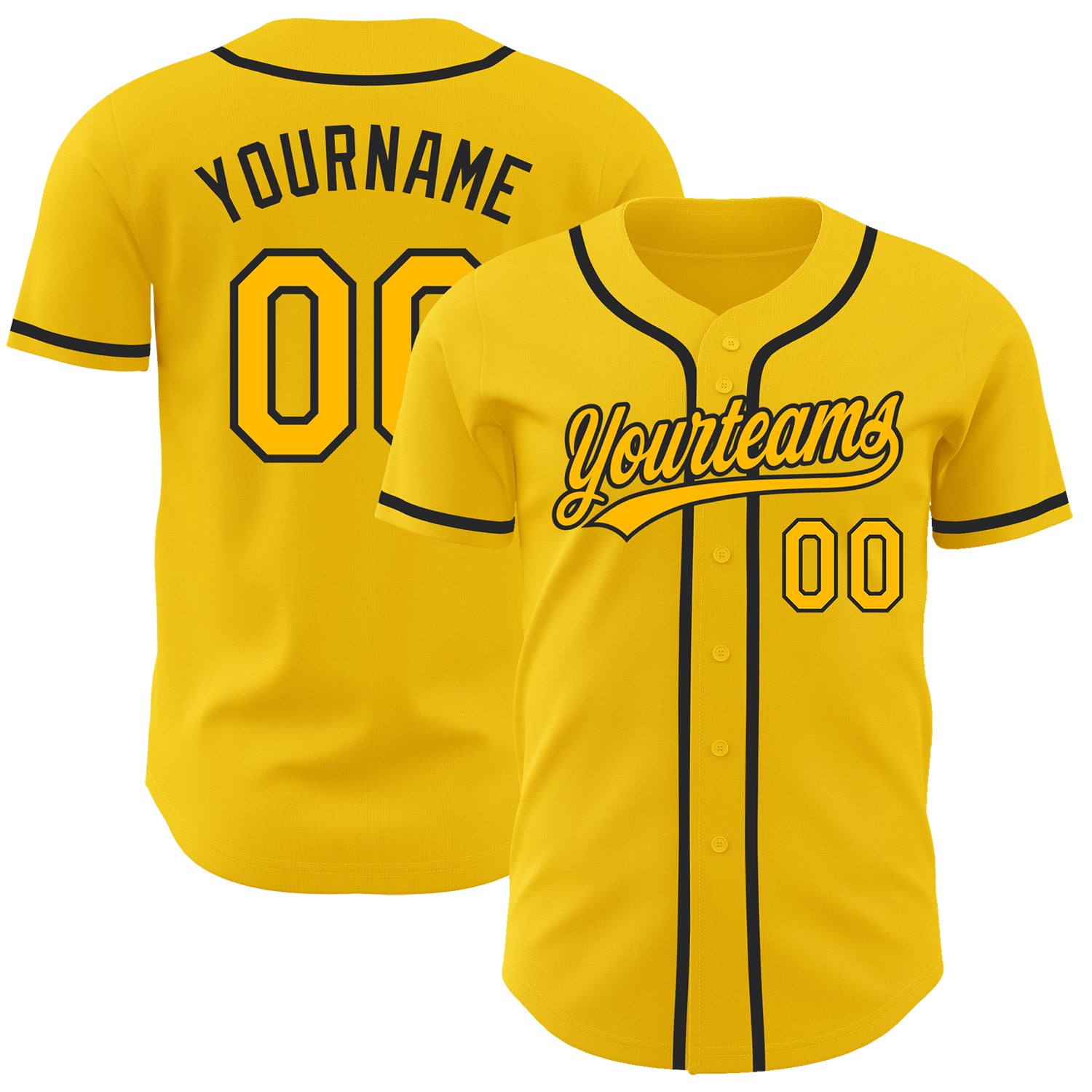 Custom Yellow Gold-Black Baseball Jersey with Personalized Name and Number - Authentic Team Apparel Personalized Yellow Gold-Black