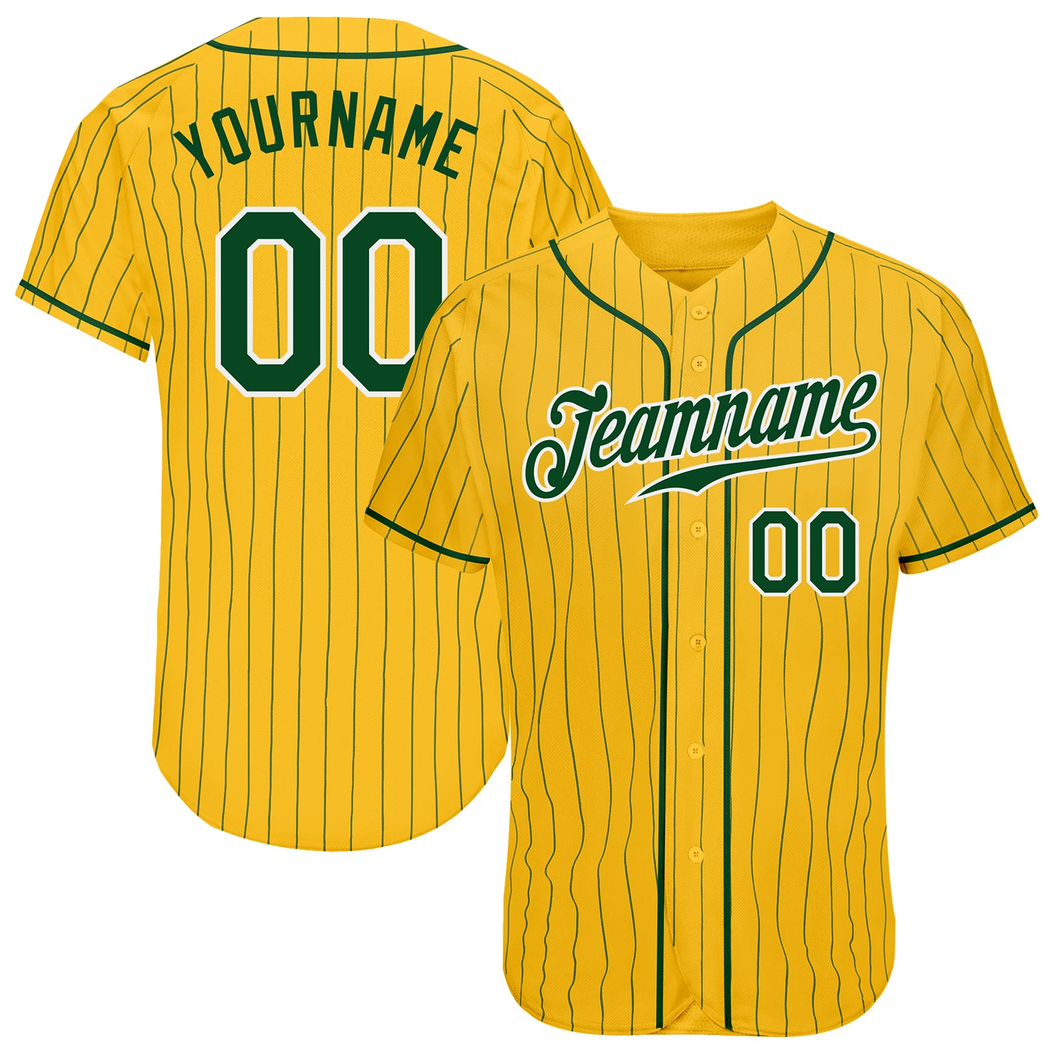 Personalized Green-White Pinstripe Baseball Jersey with Custom Name and Number | Authentic Team Apparel Personalized Yellow