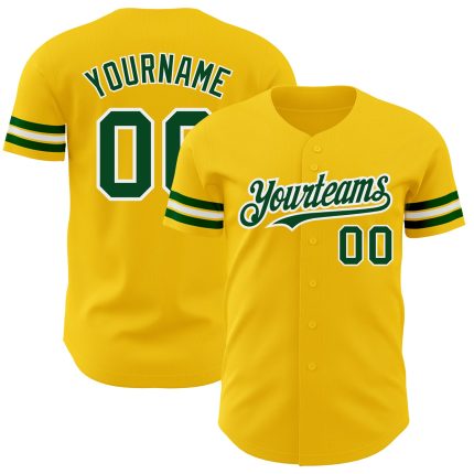 Authentic Personalized Baseball Jersey in Yellow Green-White Color Personalized Yellow Green-White Authentic Baseball Jersey