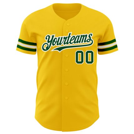 Authentic Personalized Baseball Jersey in Yellow Green-White Color Personalized Yellow Green-White Authentic Baseball Jersey