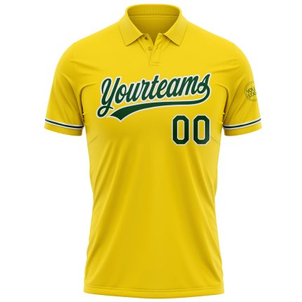 Custom Name Number Yellow Green White Vapor Golf Polo Shirt - Personalized Performance Team Apparel Personalized Yellow Green-White
