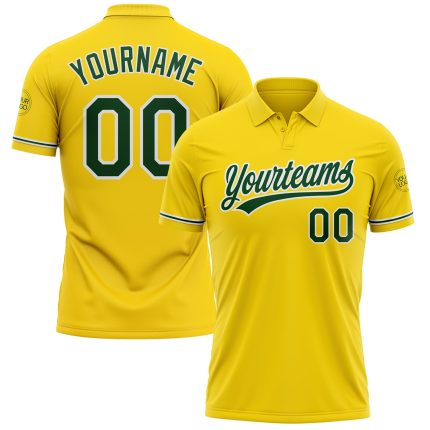 Custom Name Number Yellow Green White Vapor Golf Polo Shirt - Personalized Performance Team Apparel Personalized Yellow Green-White