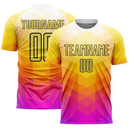 Custom Name and Number Personalized Soccer Jersey - Yellow Hot Pink-Black Geometric Shapes Uniform Personalized Yellow Hot