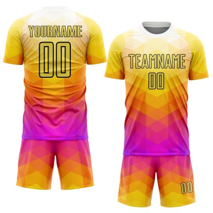 Custom Name and Number Personalized Soccer Jersey - Yellow Hot Pink-Black Geometric Shapes Uniform Personalized Yellow Hot