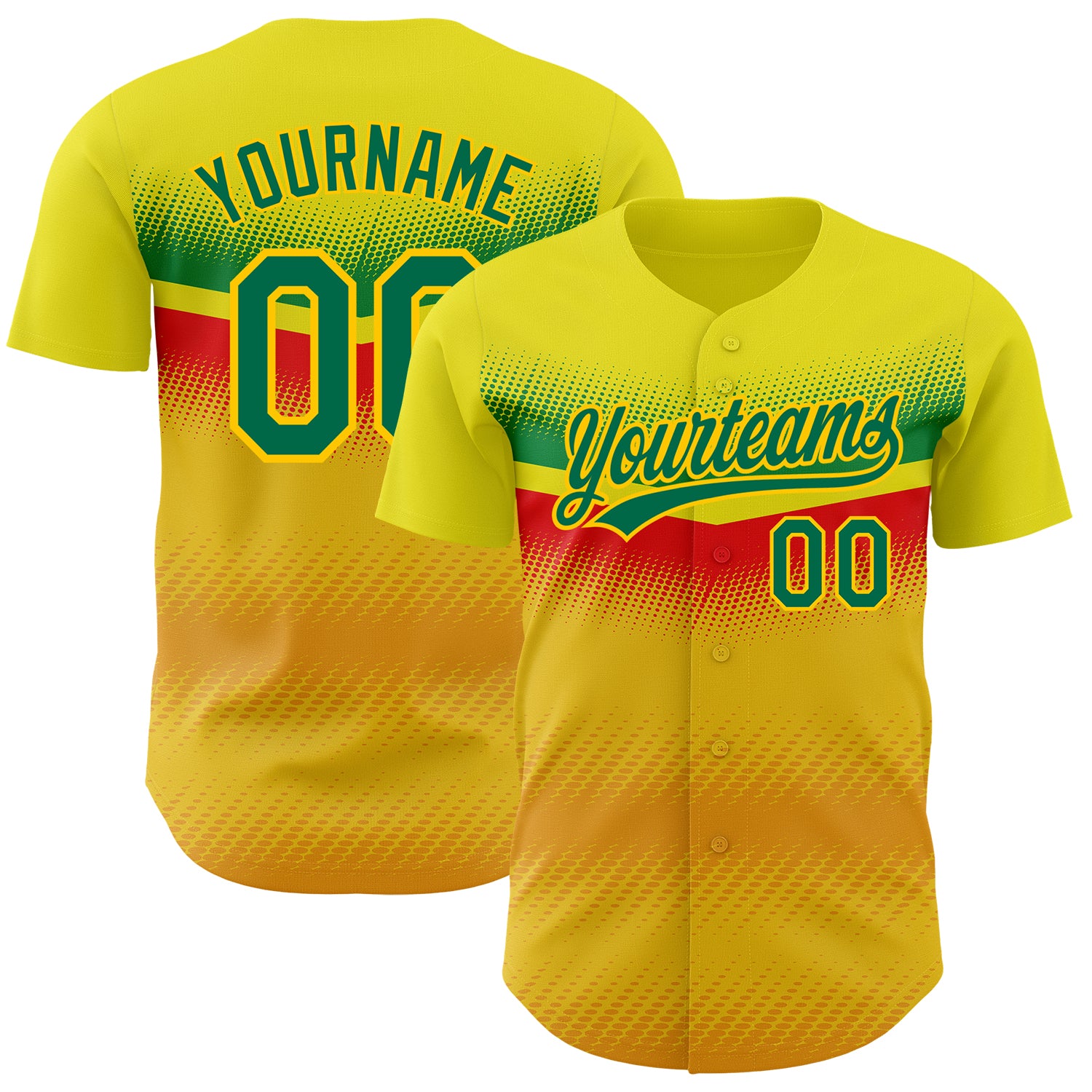 Custom Name Number Baseball Jersey - Personalized 3D Pattern Design in Yellow Kelly Green Abstract Dots Personalized Yellow
