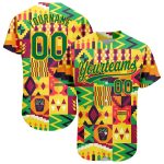 Personalized African Kwanzaa Baseball Jersey Custom Name Number 3D Yellow Kelly Green Pattern Authentic Team Apparel Personalized