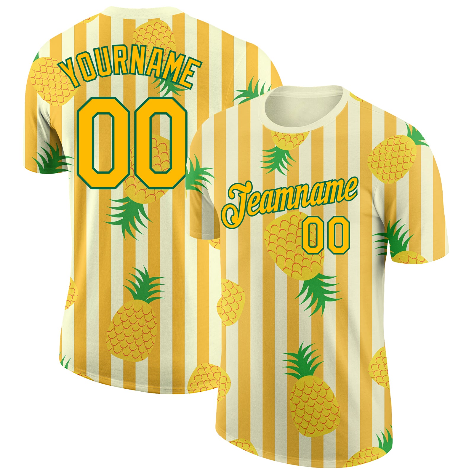 Custom Name Number Hawaii Tropical Pineapple 3D Pattern Performance T-Shirt - Personalized Yellow Kelly Green Design Personalized