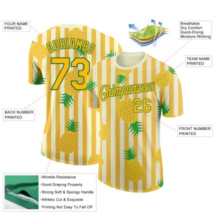 Custom Name Number Hawaii Tropical Pineapple 3D Pattern Performance T-Shirt - Personalized Yellow Kelly Green Design Personalized