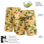 Personalized Hawaii Flamingo Basketball Shorts with Custom Name & Number - Yellow Kelly Green-Orange 3D Palm Tree Design