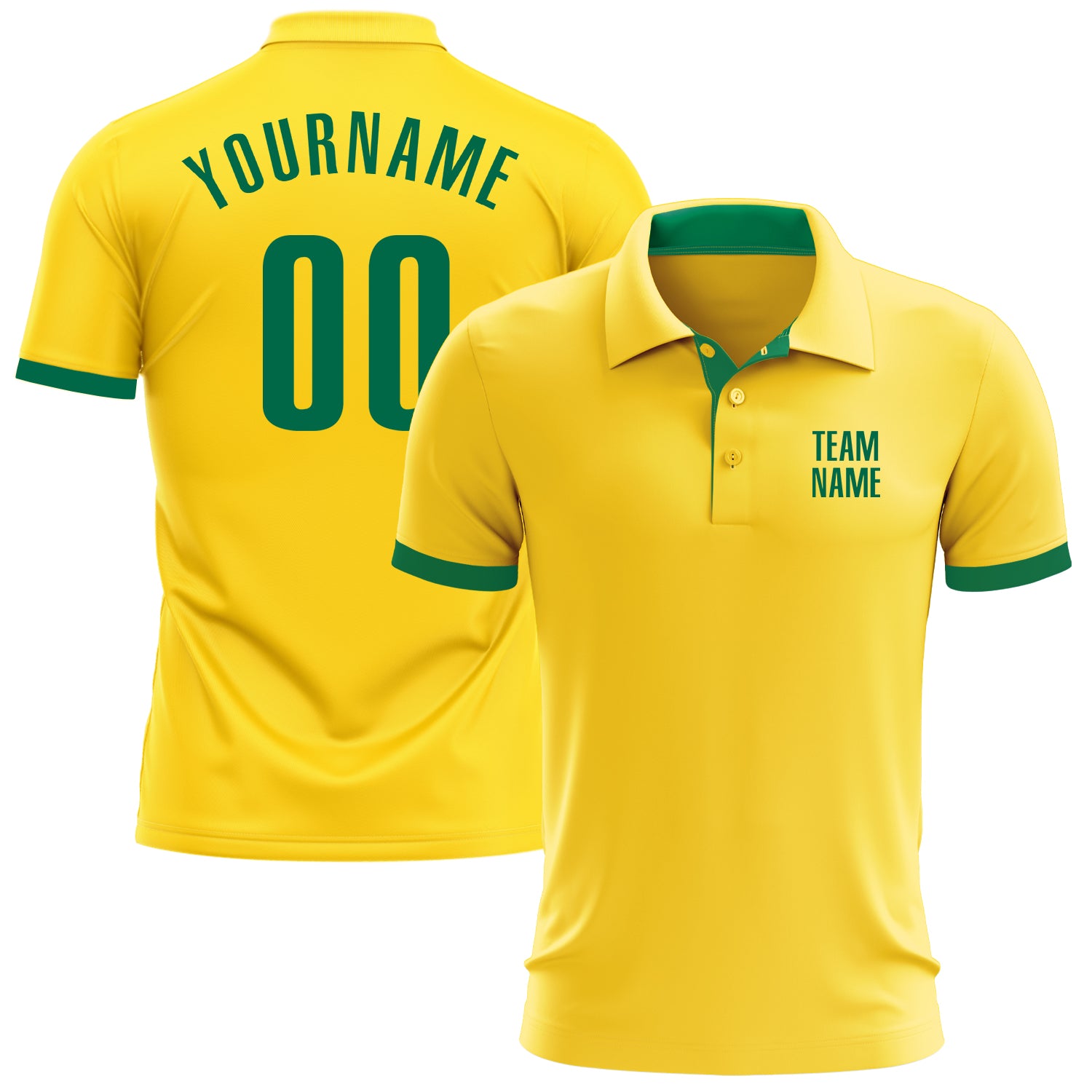 Custom Performance Golf Polo Shirt with Personalized Name and Number in Yellow and Kelly Green Personalized Yellow Kelly