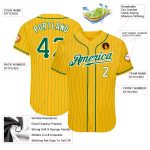 Custom Name and Number Authentic Baseball Jersey - Personalized Yellow and Kelly Green Pinstripe Design Personalized Yellow