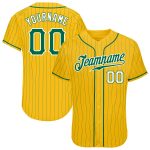 Custom Name and Number Authentic Baseball Jersey - Personalized Yellow and Kelly Green Pinstripe Design Personalized Yellow