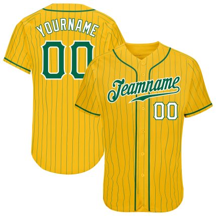 Custom Name and Number Authentic Baseball Jersey - Personalized Yellow and Kelly Green Pinstripe Design Personalized Yellow