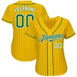 Custom Name and Number Authentic Baseball Jersey - Personalized Yellow and Kelly Green Pinstripe Design Personalized Yellow