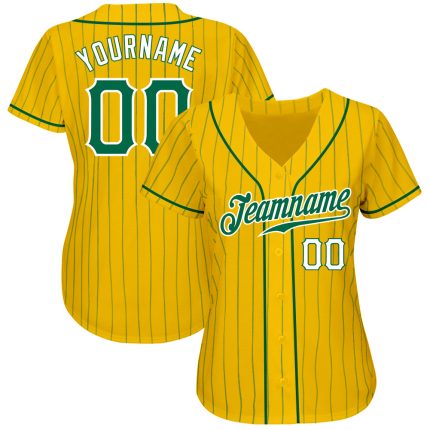 Custom Name and Number Authentic Baseball Jersey - Personalized Yellow and Kelly Green Pinstripe Design Personalized Yellow