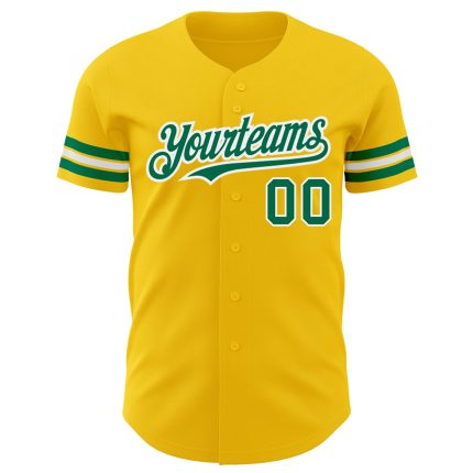 Personalized Yellow Green-White Authentic Baseball Jersey for Men and Women Personalized Yellow Kelly Green-White Authentic