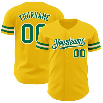 Personalized Yellow Green-White Authentic Baseball Jersey for Men and Women Personalized Yellow Kelly Green-White Authentic