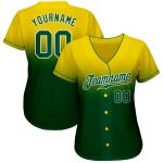 Customizable Fade Baseball Jersey - Personalized Yellow Kelly Green-White with Name and Number Personalized Yellow Kelly